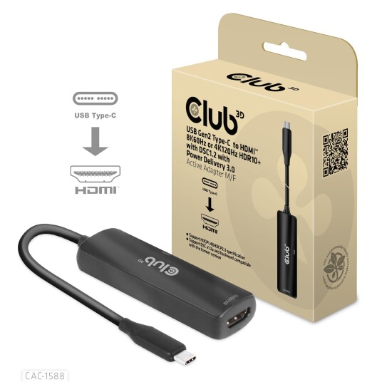 Club 3D CAC-1588 USB-C til HDMI 2.1 8K60Hz og 4K120Hz Adapter med HDR10