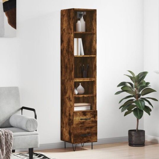 vidaXL Highboard røkt eik 34,5x34x180 cm konstruert tre 8720845931292
