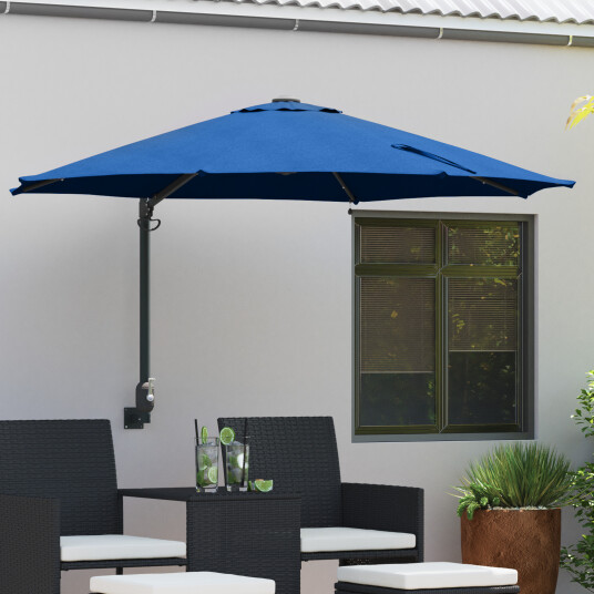 Veggmontert Hageparasol med LED er Azure Blå 248 cm