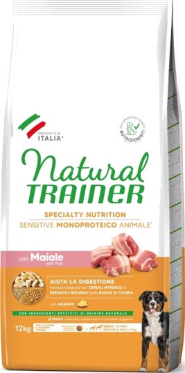 Natural Trainer Tørrfôr Adult Trainer Natural Sensitive No Gluten Medium Maxi Med Svinekjøtt 2 X 12 kg