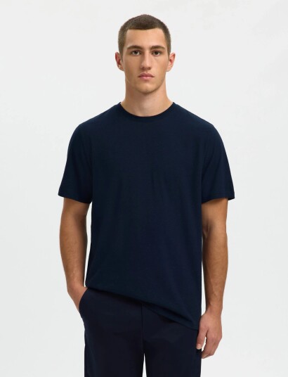 Selected Slhadam Linen Blend Ss Tee Noos Black L