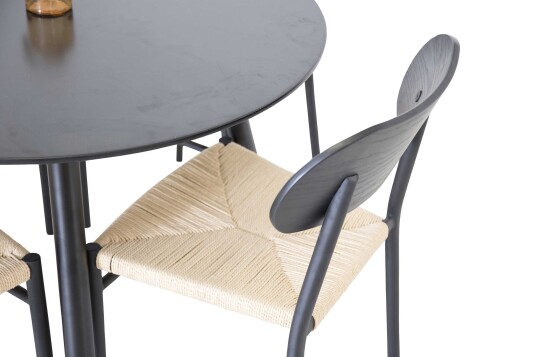 Venture Design Plaza & Polly spisegruppe Svart/svart 4 st stoler & bord 100 cm