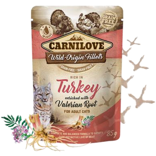 Carnilove Våtfôr til Katt med Kalkun og Vendelrot 85 g - 24 stk.