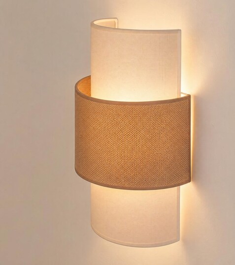 Nature vegglampe, krem/jute, høyde 41 cm, opp/ned – Duolla - Stue - Boho - Stoff / Tekstil - Med flere lyskilder