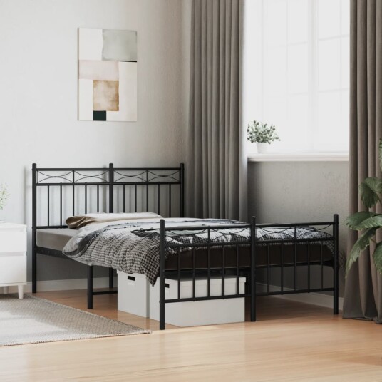 vidaXL Sengeramme i metall med hode- og fotgavl svart 120x190 cm 8721012210158