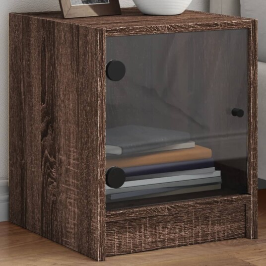  Nattbord med glassdører 2 stk brun eik 35x37x42 cm 8721012213067