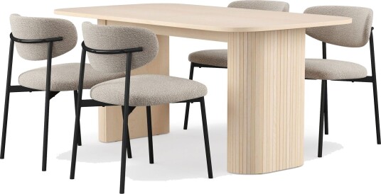 Kopparbo Spisebord 160 cm med 4 Lucy Spisestoler - Hvit / Greige Bouclé / Metallben Svart