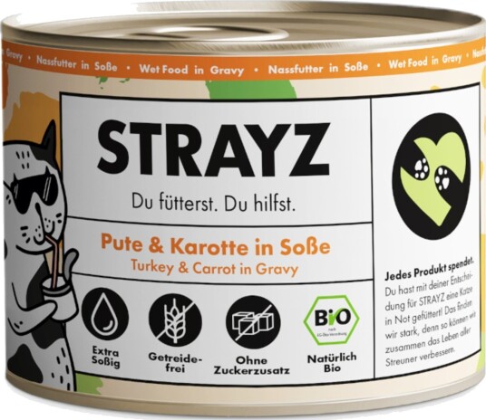 Strayz Våtfôr Økologisk Katt Økologisk & Økologisk Gulrot I Saus Kalkun 6 X 200 G