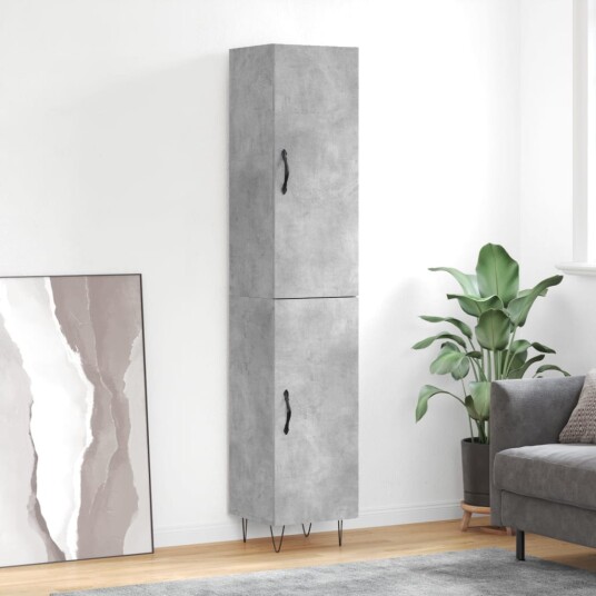  Highboard betonggrå 34,5x34x180 cm konstruert tre