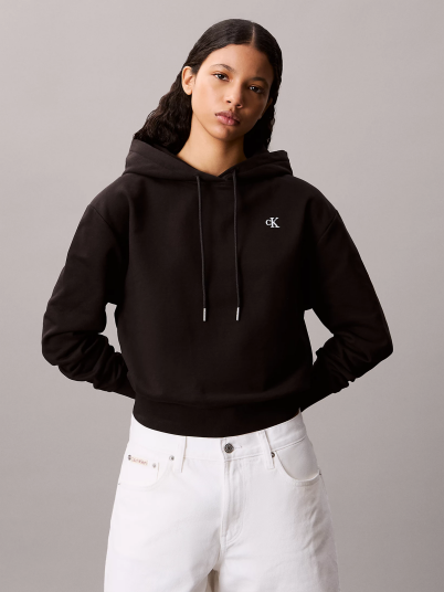 Calvin Klein Long Sleeve Relaxed Mono French Terry Hood Sort XS