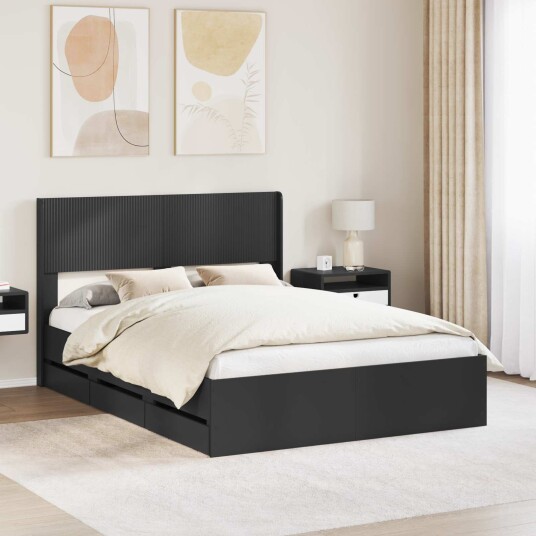 vidaXL Sengramme med oppbevaring og hodegavl Svart 160 x 200 cm