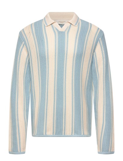Jack & Jones Jorupstate Knit Stripe Polo   Blue   S