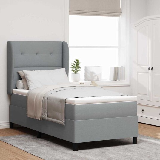 Box Spring Seng med Madrass Lys Grå 100x200 cm Stoff