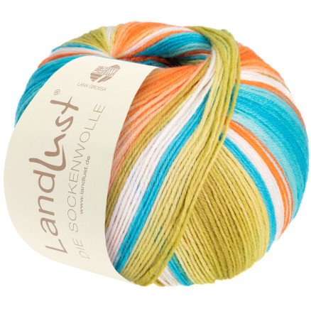 Lana Grossa Landlust Sock Wool Garn 117 Lim/Petroleum/Ecru/Salmon/Abrikos/Turkis