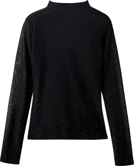 Mango Roll Neck Top With Glitter BLACK XL