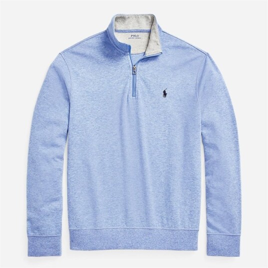 Ralph Lauren Luxury Jersey Quarter Zip Pullover - Isle Heather Blå XXL