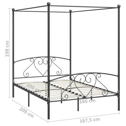 vidaXL Himmelsengeramme grå metall 160x200 cm vidaXL Himmelsengeramme grå metall 160x200 cm