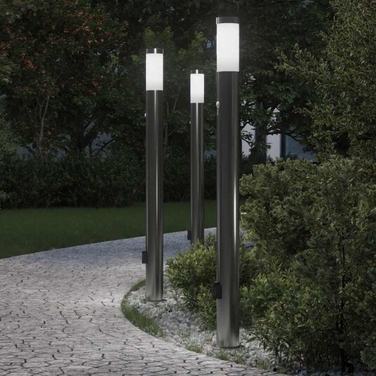 Pullertlamper med sensor og stikkontakt 3 stk 110 cm rustfritt stål IP44