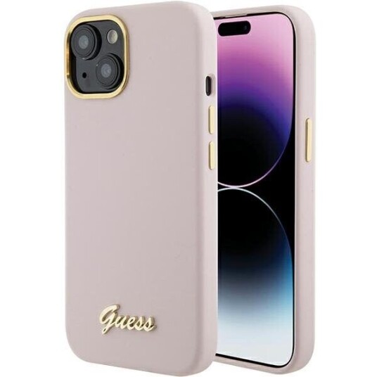 Guess Mobildeksel til iPhone 15/14/13 6.1" Rosa Hardcase med Metalllogo