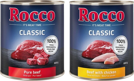 Rocco Våtfôr Økonomi Classic Rent Storfekjøtt & Storfekjøtt Med Kylling 12 X 800 G