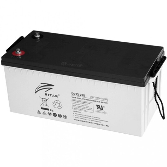 RITAR AGM Deep Cycle Batteri 12V 225AH C10 (522x240x219mm) +høyre.
