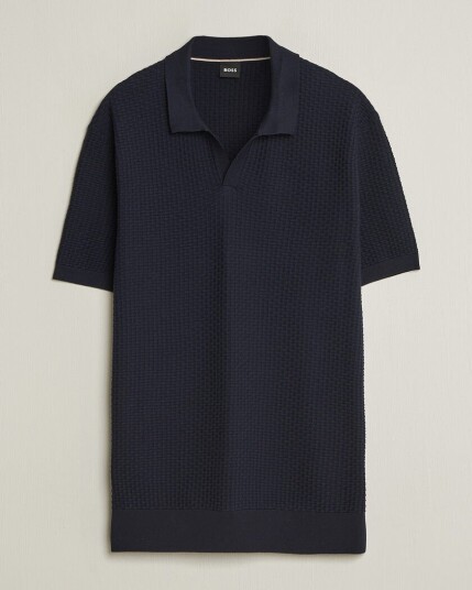 Boss BLACK Natalo Structured Knitted Polo Dark Blue