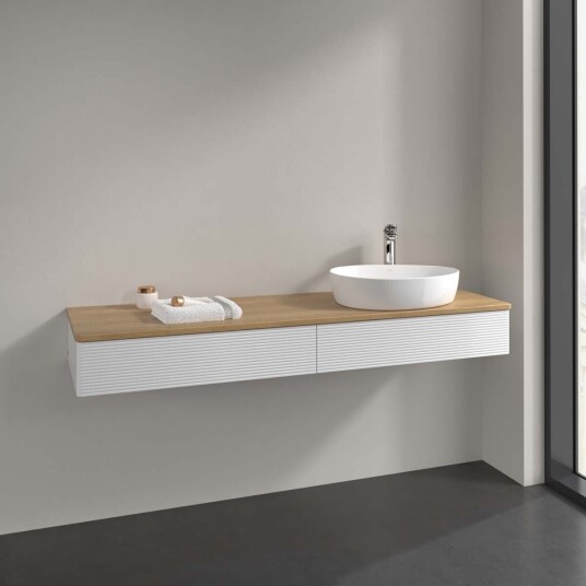 Villeroy & Boch Antao Servantskap med 2 skuffer 160x50x19 cm u/lys Hvit Blank/Eik Villeroy & Boch Antao Servantskap med 2 skuffer 160x50x19 cm u/lys Hvit Blank/Eik