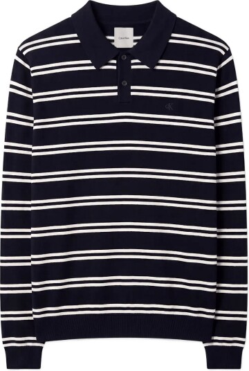Calvin Klein Ls 100% Merino Stripe Polo 14Gg Navy XXL