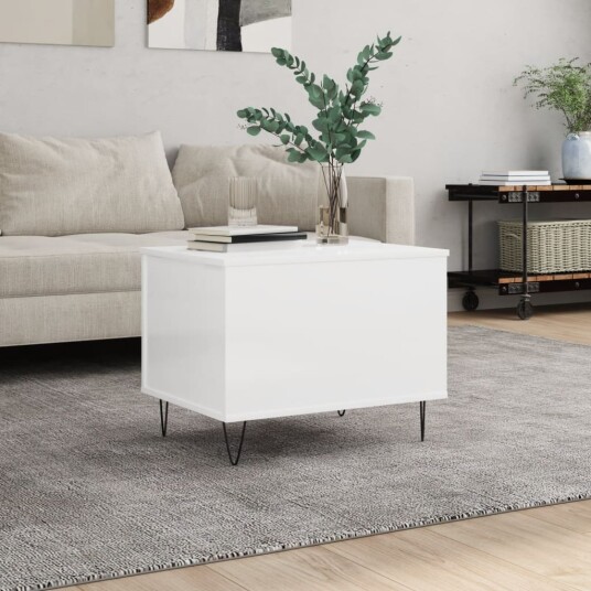 Salongbord høyglans hvit 60x44,5x45 cm konstruert tre 8721012112612