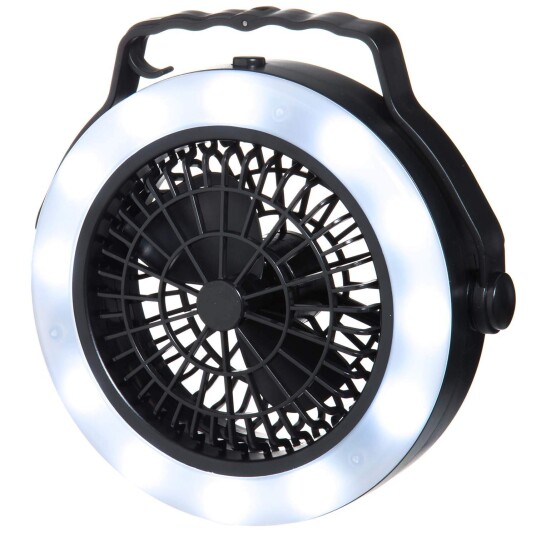 Campinglykt med vifte – batteridrevet, LED, svart Campinglykt med vifte – batteridrevet, LED, svart