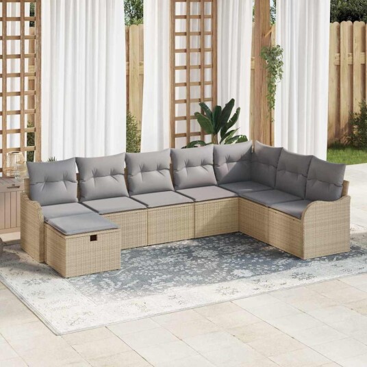 Hagesofa Set 8 pcs beige og lysegrå 287,5 x 177,5 x 85 cm