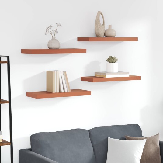 Vegghylle Veggmontert 4 pcs Rød 50 x 23 x 4 cm Konstruert tre Vegghylle Veggmontert 4 pcs Rød 50 x 23 x 4 cm Konstruert tre