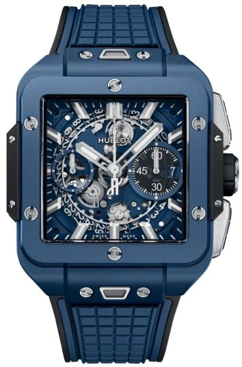 Hublot Herreklokke 821.EX.5170.RX Square Bang Unico Blå/Gummi Ø42 mm