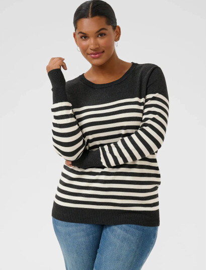 Kaffe Curve Kclizzy Striped Knit Pullover - Black - XL Kaffe Curve Kclizzy Striped Knit Pullover - Black - XL