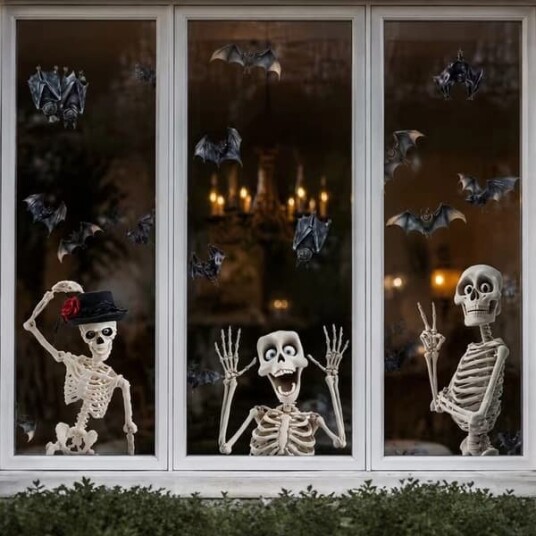 Halloween Gjenbrukbare Vindusklistremerker med Skjeletter og Flaggermus