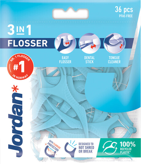 Jordan 3-i-1 Flosser Tanntrådsbraketter 36 stk. Jordan 3-i-1 Flosser Tanntrådsbraketter 36 stk.