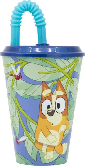 Bluey Stor Barnekopp Med Lokk Og Sugerør 430ml