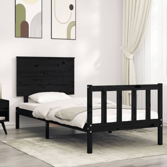 vidaXL Sengeramme med hodegavl svart 3FT single heltre