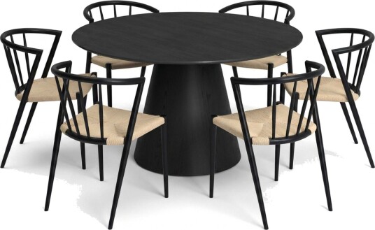 Siena spisegruppe rund 130 cm svart med 6 Winston spisestoler - Svart