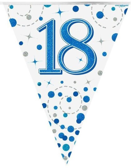 18 års Feiring Blå Holografisk Banner med 11 Flagg 3,9 Meter
