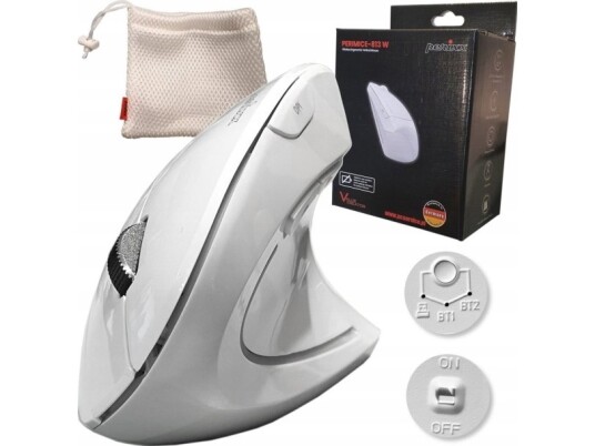 Perixx Wireless Mouse Perimice-813 W Optical Vertical Vertical Right White Rf + Bluetooth
