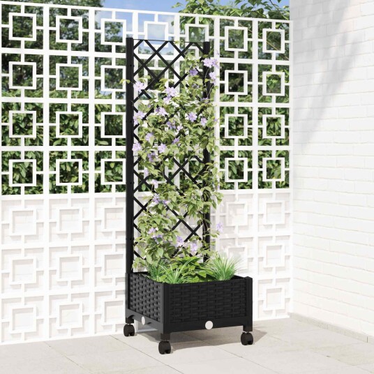vidaXL Hageplanter med espalier og hjul Svart 40 x 40 x 131,5 cm PP