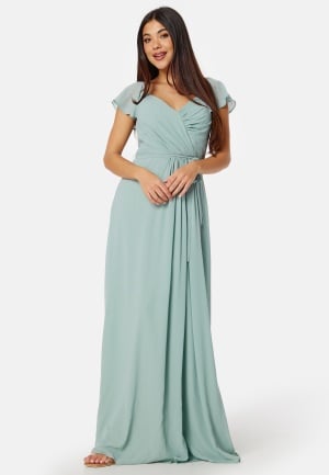 Bubbleroom Occasion Butterfly Sleeve Draped Chiffon Gown Dusty green 40