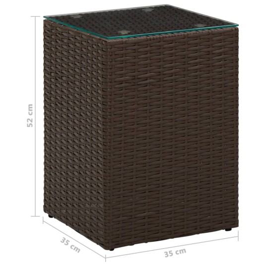 vidaXL Sidebord med glasstopp brun 35x35x52 cm polyrotting