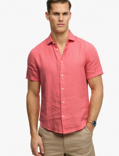 Superdry Riviera S/S Linen Shirt   Coral   XXL