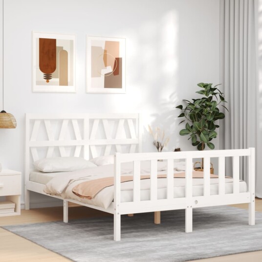 vidaXL Sengeramme med hodegavl hvit 140x190 cm heltre
