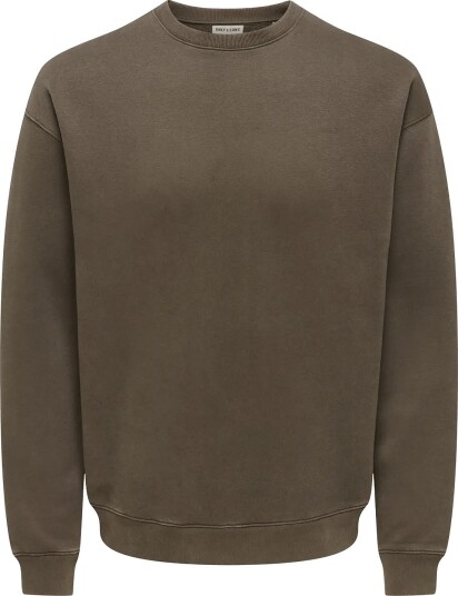 ONLY & SONS Onslarry Eflow Rlx Ls Washed Crew Sweat Brown XL