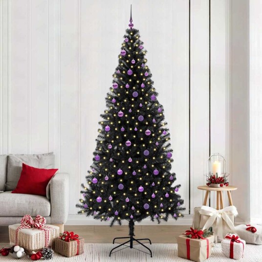 Juletre med 300 LED med stativ Svart 240 cm PVC Juletre med 300 LED med stativ Svart 240 cm PVC