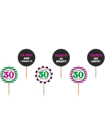 30 År 6 stk Cupcake/Kakedekorasjoner 10 cm