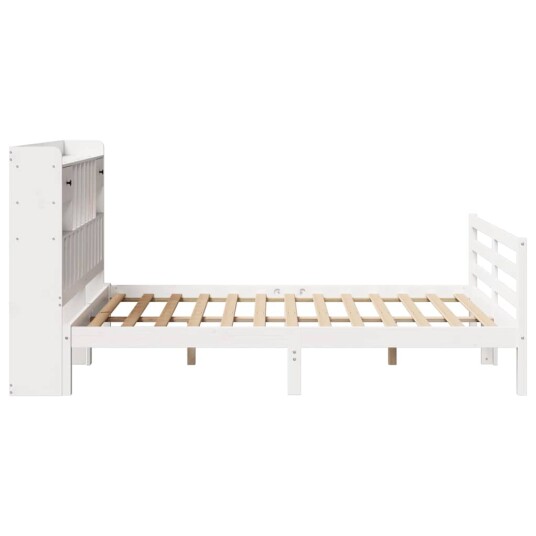 Seng med bokhylle uten madrass hvit 140x190 cm heltre furu 8721158607188